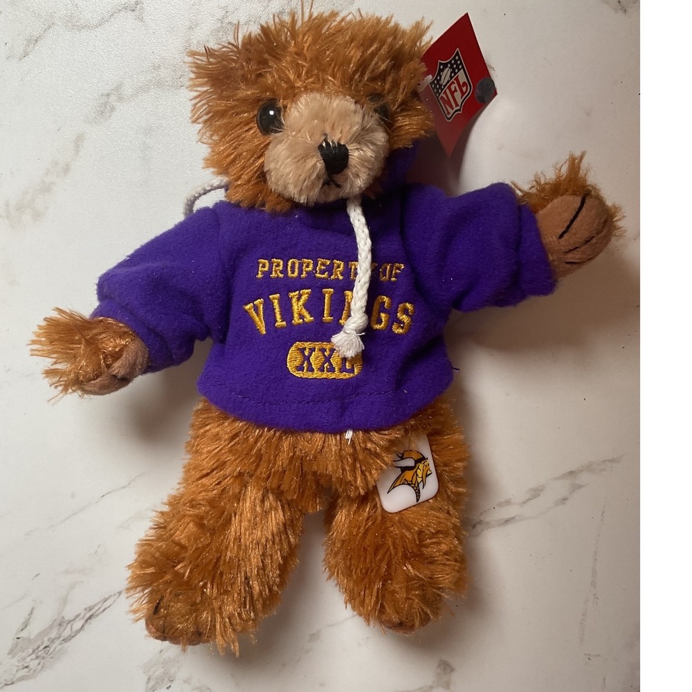 NFL Plush Teddy Bear Unisex Small Brown Minnesota Vikings Purple Hoodie XXL Logo